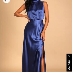 Elegant Blue Satin Evening Gown